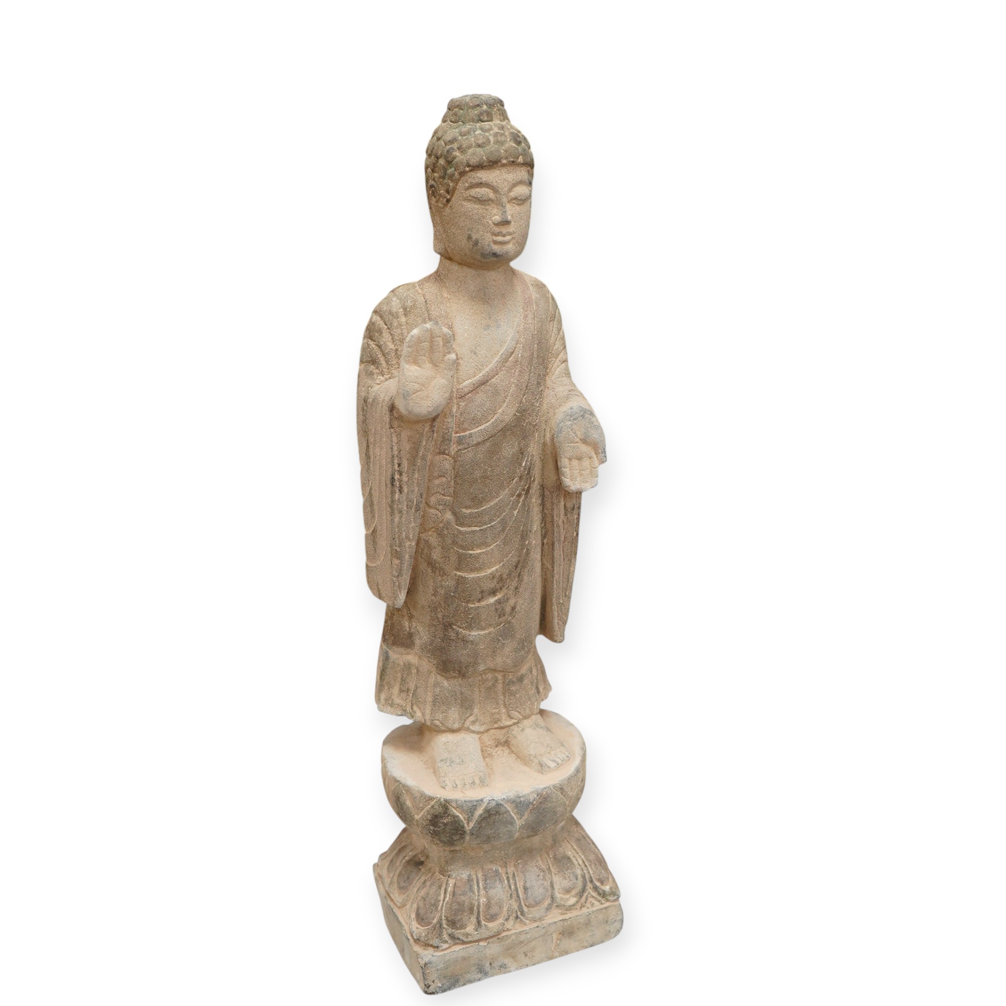 A Chinese composition stone standing figure of Buddha, 48cm high